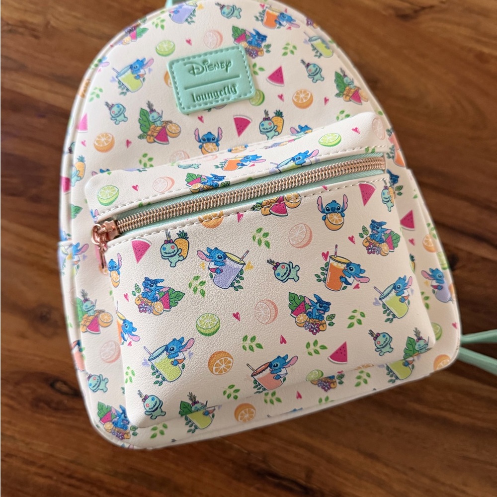 Disney Loungefly Cream Mini Backpack with Blue Stitch Tropical Print -never used